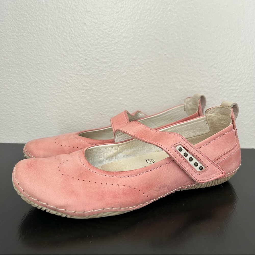 Jana Pink Genuine Leather Mary Janes Flats Women’s 37H US 7 Wide Comfort Shoes